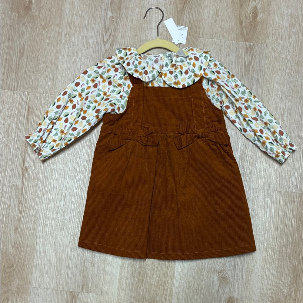 NWT Tan Brown Corduroy Dress with Leaf Print Blouse Top 5T